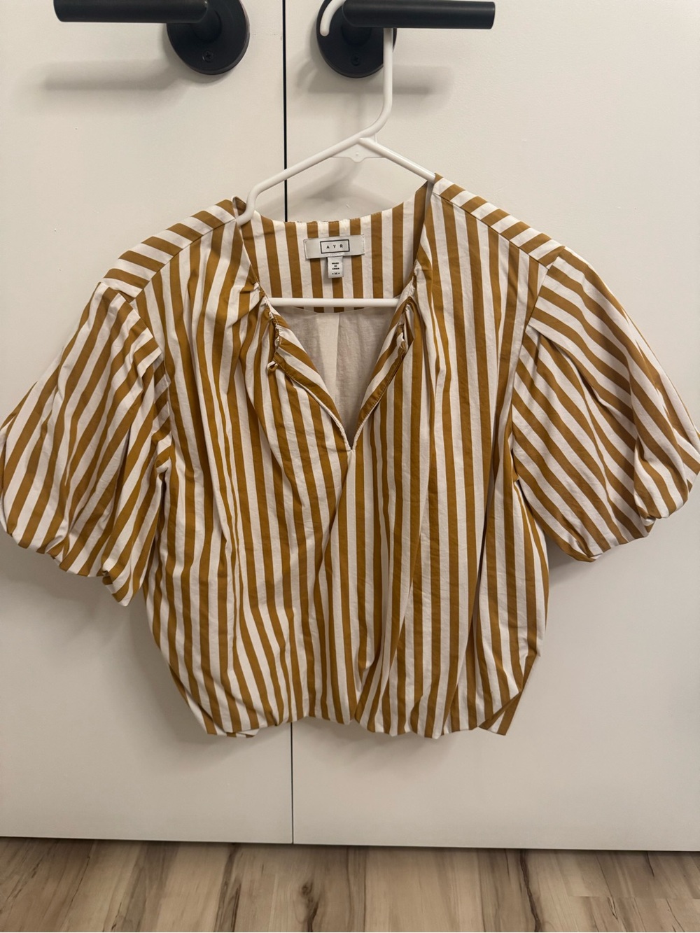 AYR The Puff Puff 
Mustard & White Striped Puff Sleeve Blouse